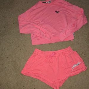 Pink Victoria’s Secret sweatshirt and short set